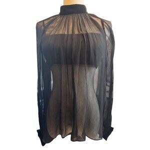 2/$30 ZARA Sheer Small Black Blouse Velvet Collar & Back Zipper